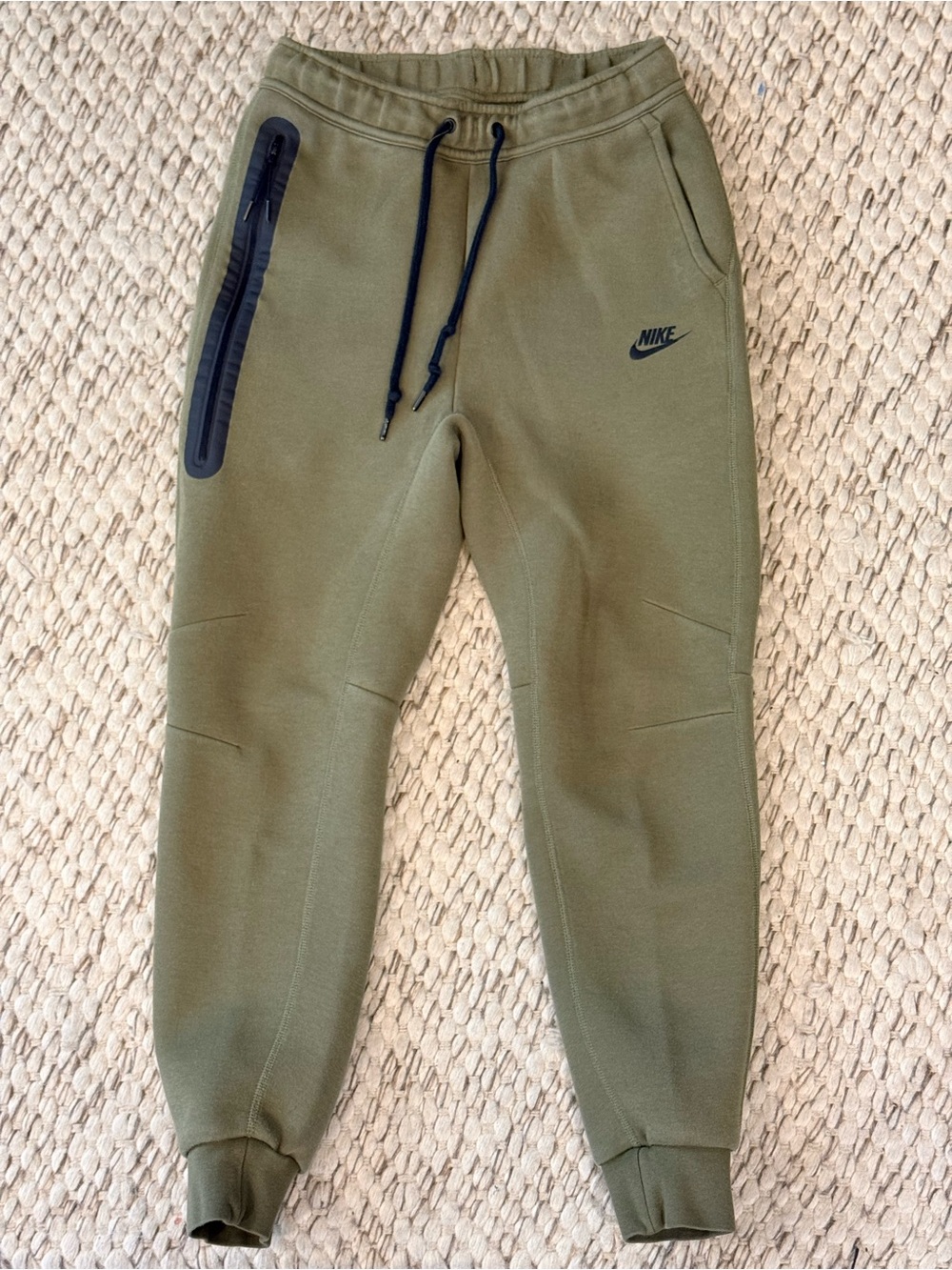 Nike Men’s Small Olive Green Jogger Sweatpants Black Zip Pocket
